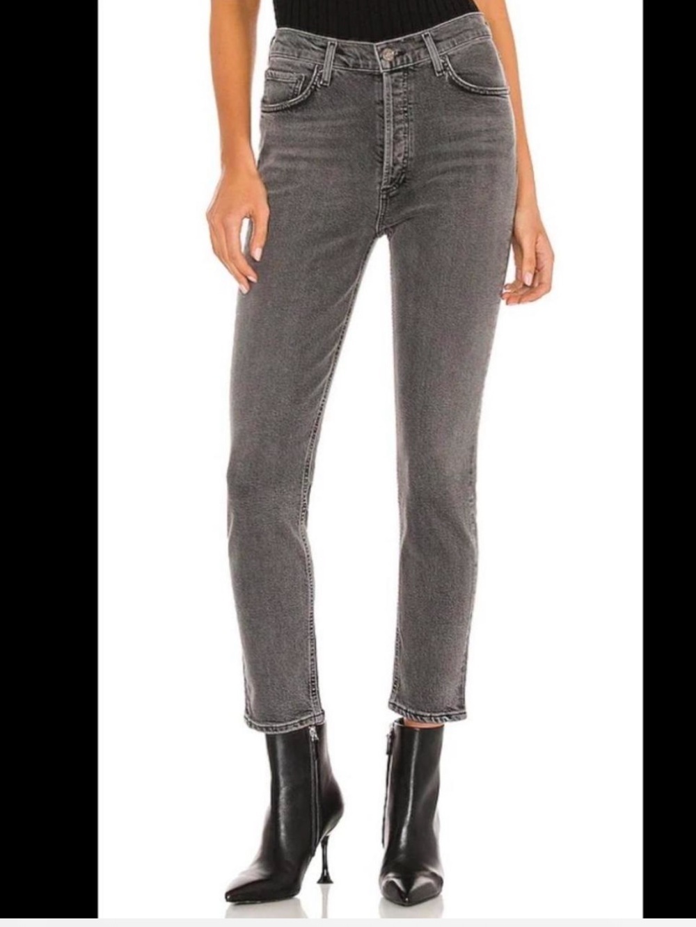 Agolde Sophie High-Rise Slim Straight Jeans - Charcoal Gray
